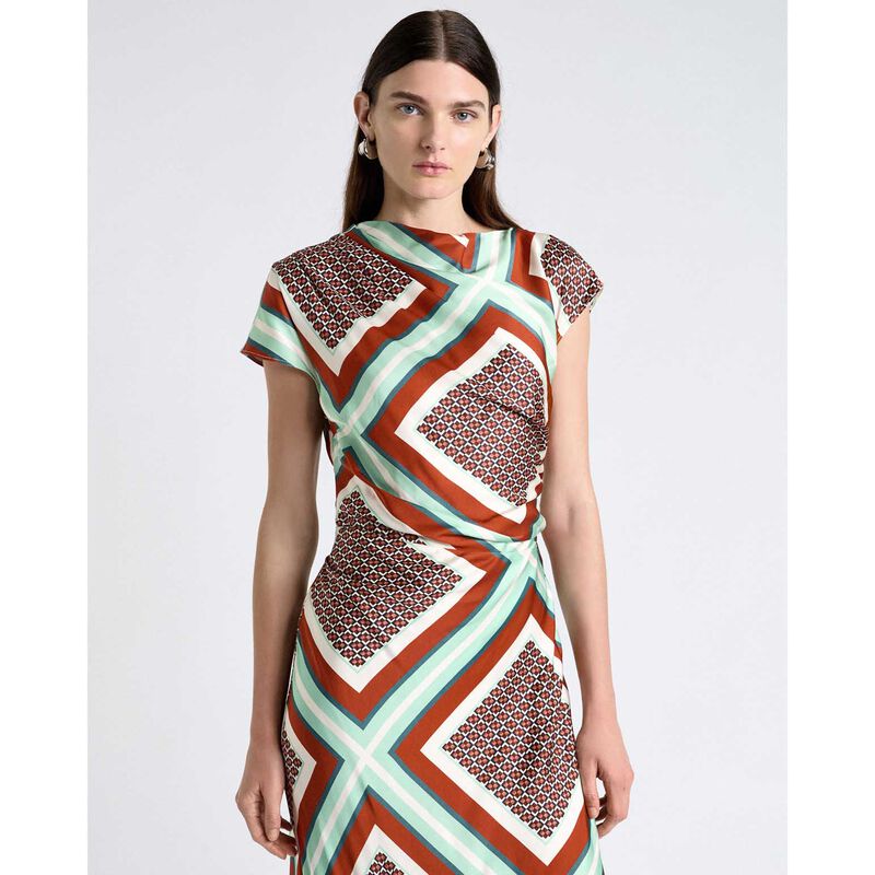 Cue Geo Tile Draped Neck Midi Dress image number 3